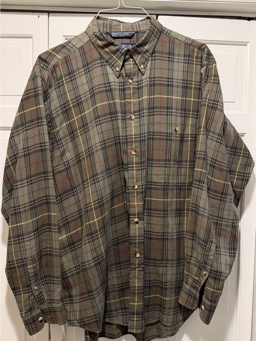 Vintage 90s Nautica Classic Plaid Button-Down Shirt - Olive Multi XL